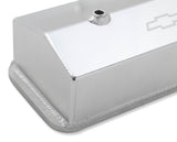 Holley 241-285 GM Licensed Valve Cover - Track Series - SBC - Fabricated Aluminum - Center Bolt - Silver