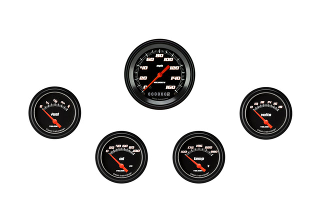 Classic Instruments Velocity Black Five Gauge Set 200 - VS200BBLF