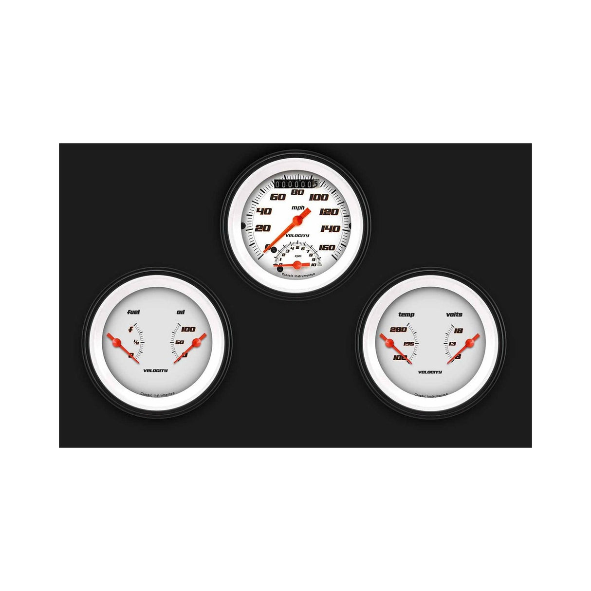 Classic Instruments Velocity White Three Gauge Set - VS34WBLF