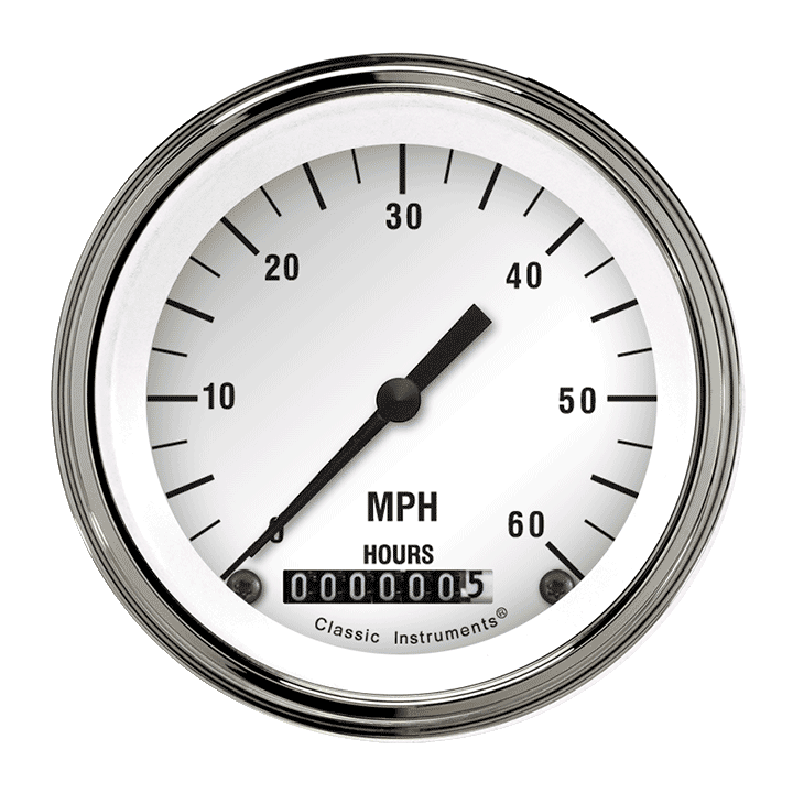 Classic Instruments White Hot 3 3/8" Low Speed Speedometer - LSWH