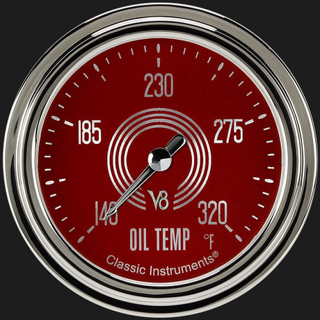 Classic Instruments V8 Red Steelie 2 5/8" Oil Temperature Gauge - V8RS328SLC