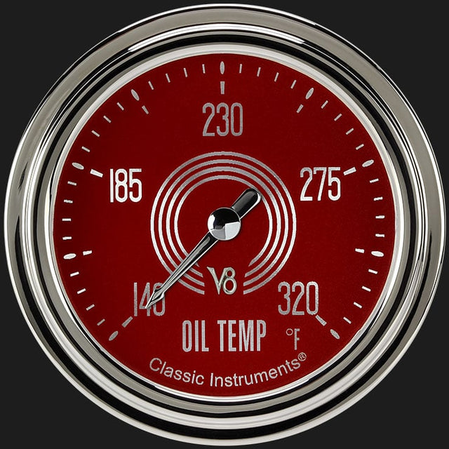 Classic Instruments V8 Red Steelie 2 5/8" Oil Temperature Gauge - V8RS328SLC