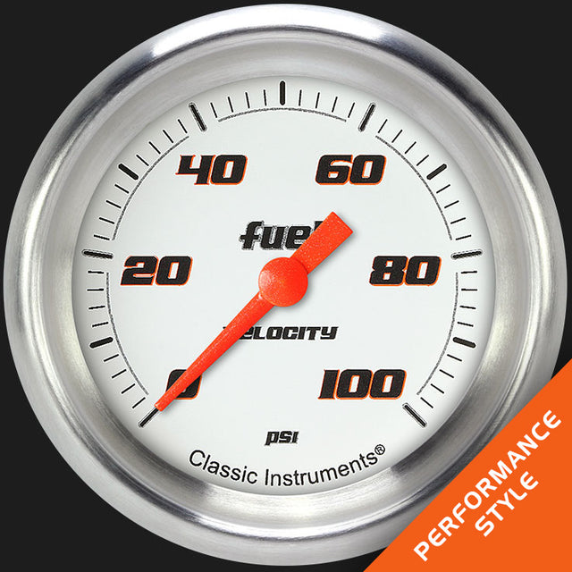 Classic Instruments Velocity White 2 5/8" Fuel Pressure Gauge, 100 psi - VS346WAPF