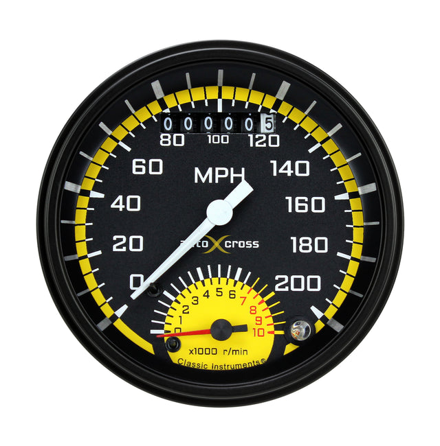 Classic Instruments AutoCross Yellow 3-3/8" Ultimate Speedometer Gauge - AX20YBLF