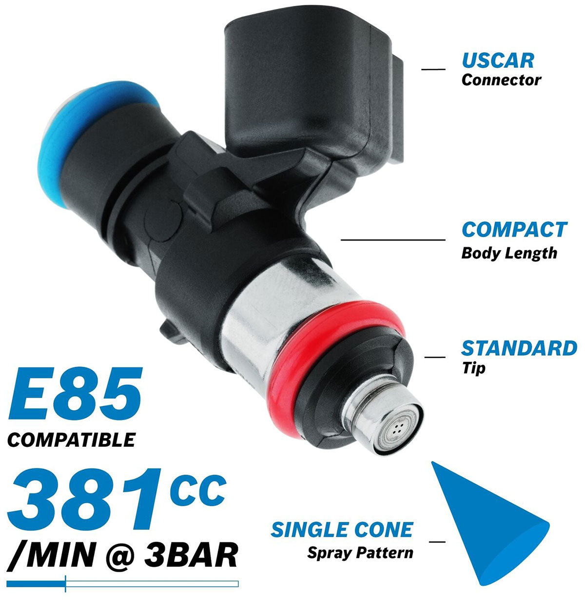 Aeroflow Bosch Motorsport 381cc EV14 Short USCAR Fuel Injector - AF49-1899