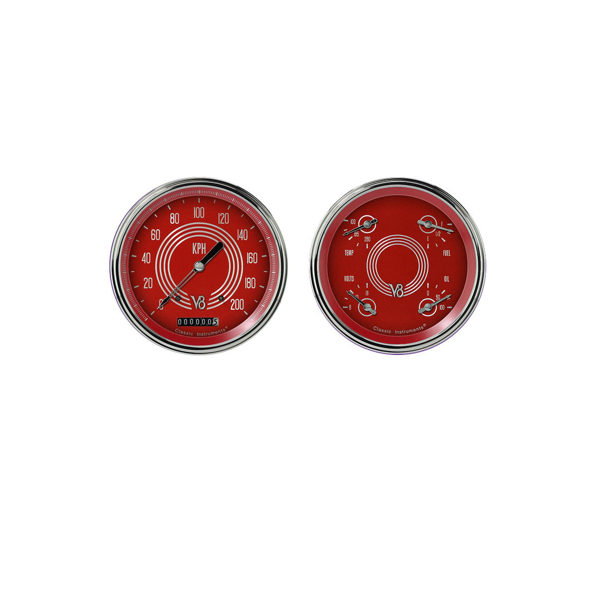 Classic Instruments V8 RED STEELIE 5IN SPEEDO & 5IN QUAD-GM - V8RS52SLF