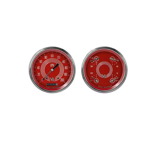Classic Instruments V8 RED STEELIE 5IN SPEEDO & 5IN QUAD-GM - V8RS52SLF