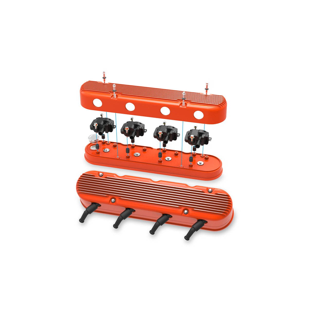 Holley 241-183 2-Piece Finned Valve Cover - Gen III/IV LS - Factory Orange Machined