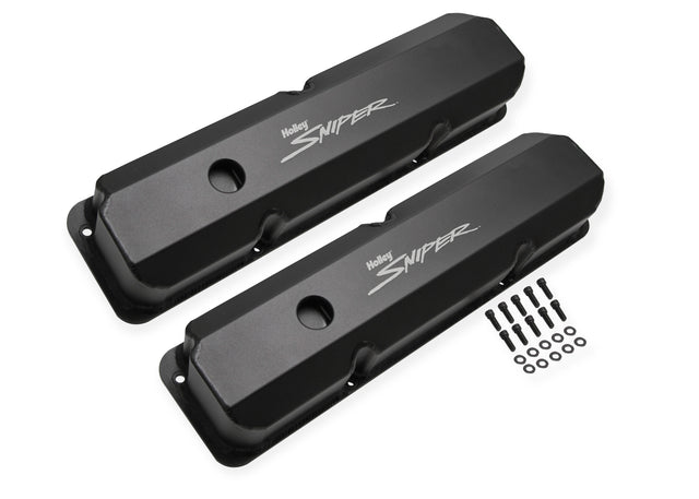 Holley 890001B Sniper Valve Cover - Fabricated Aluminum - Ford FE - Tall - Black Finish