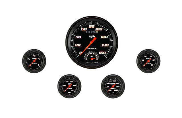 Classic Instruments Velocity Black Five Gauge Set 165 - VS165BBLF