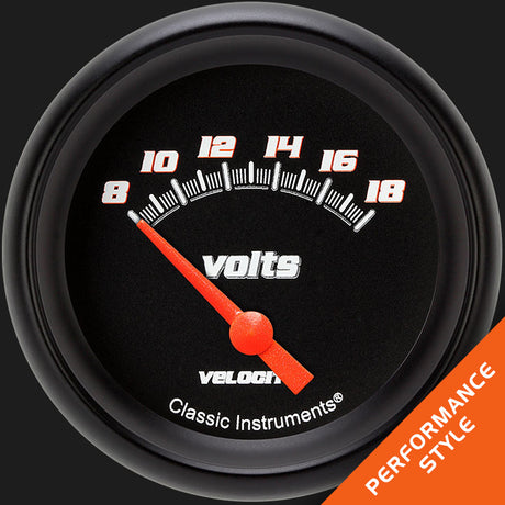 Classic Instruments Velocity Black 2 5/8" Volt Gauge - VS230BBPF