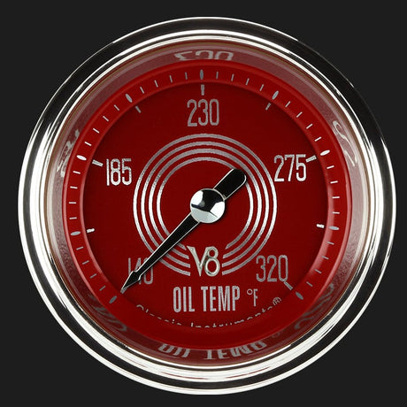 Classic Instruments V8 Red Steelie 2 1/8" Oil Temperature Gauge - V8RS128SHC