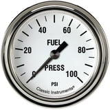 Classic Instruments White Hot 2 5/8" Fuel Pressure Gauge, 100 psi - WH346SLF