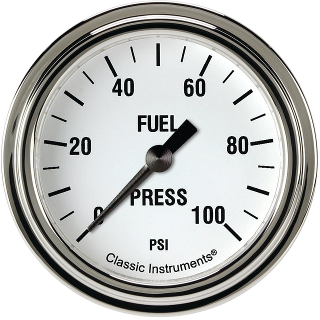 Classic Instruments White Hot 2 5/8" Fuel Pressure Gauge, 100 psi - WH346SLF
