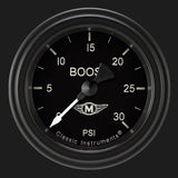 Classic Instruments Moal Bomber 2 1/8" Boost Gauge, 30 psi - MA142BLF
