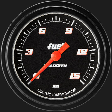 Classic Instruments Velocity Black 2 5/8" Fuel Pressure Gauge, 15 psi - VS345BBLF