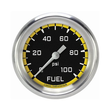 Classic Instruments Autocross Yellow 2 5/8" Fuel Pressure Gauge, 100 psi - AX346YAPF