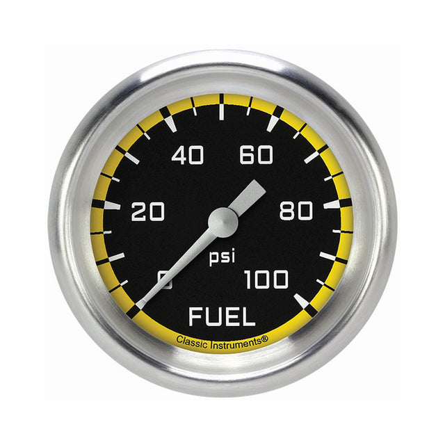 Classic Instruments Autocross Yellow 2 5/8" Fuel Pressure Gauge, 100 psi - AX346YAPF
