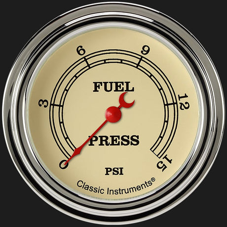Classic Instruments Vintage 2 5/8" Fuel Pressure Gauge, 15 psi - VT345SLF