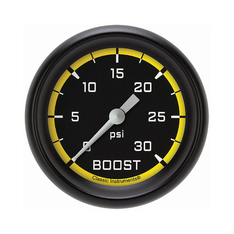 Classic Instruments Autocross Yellow 2 5/8" Boost Gauge, 30 psi - AX342YBPF
