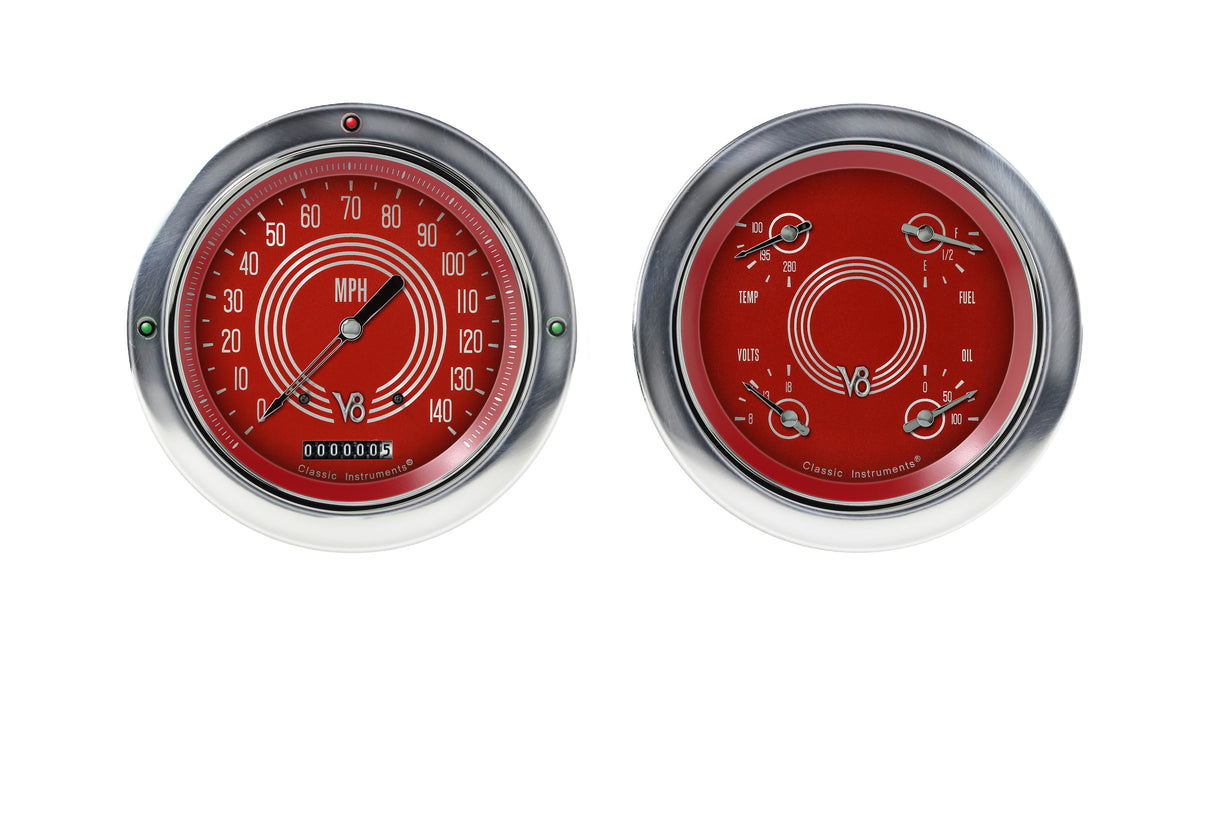Classic Instruments V8 Red Steelie 1954-55 Chevy Truck Package - CT54V8RS52