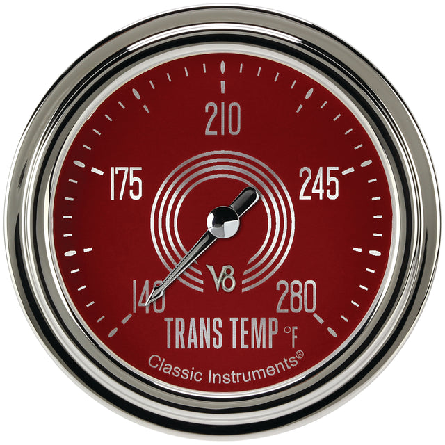 Classic Instruments V8 Red Steelie 2-5/8" Transmission Temperature Gauge - V8RS327SLC