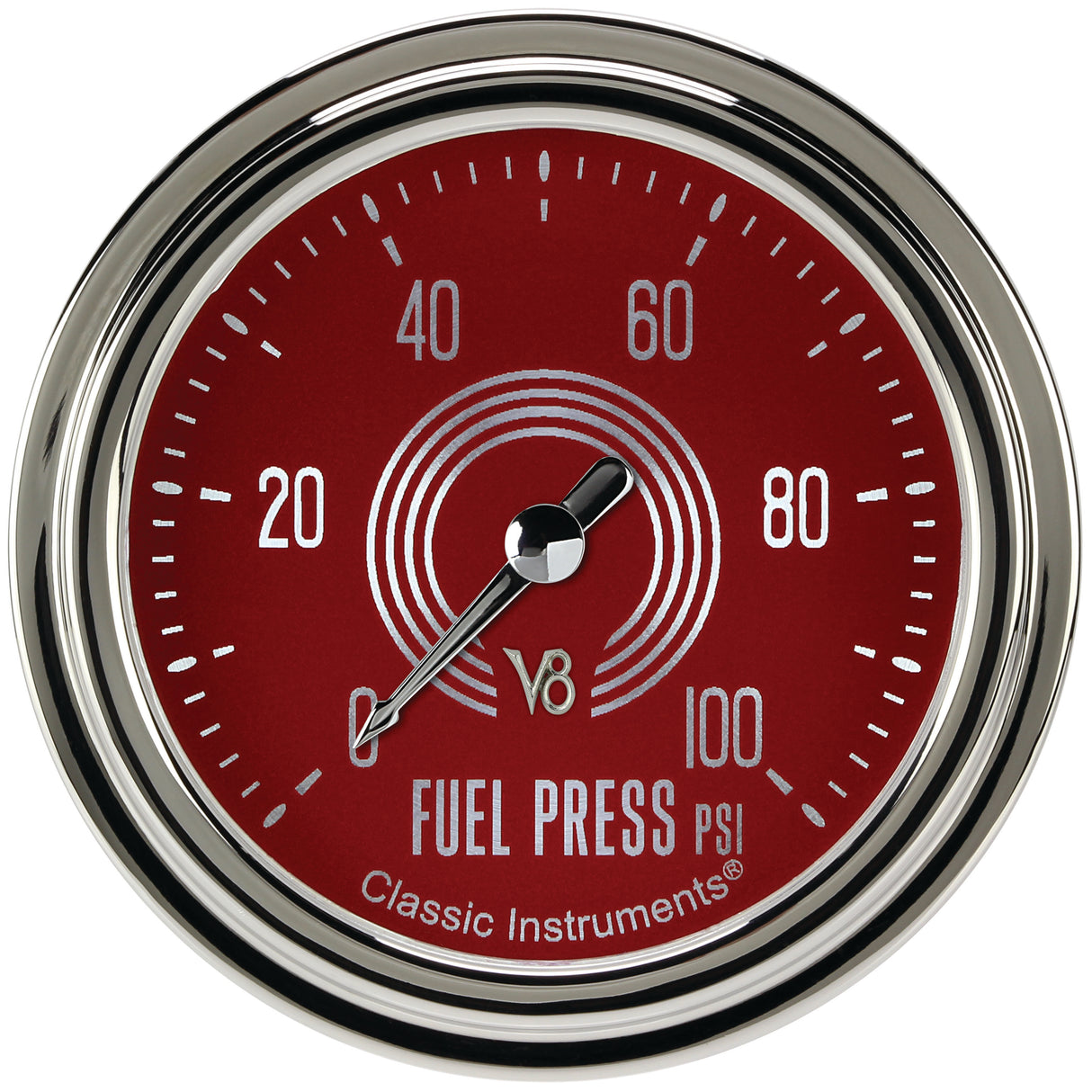 Classic Instruments V8 Red Steelie 2-5/8" Fuel Pressure Gauge (100 PSI) - V8RS346SLC