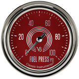 Classic Instruments V8 Red Steelie 2-5/8" Fuel Pressure Gauge (100 PSI) - V8RS346SLC