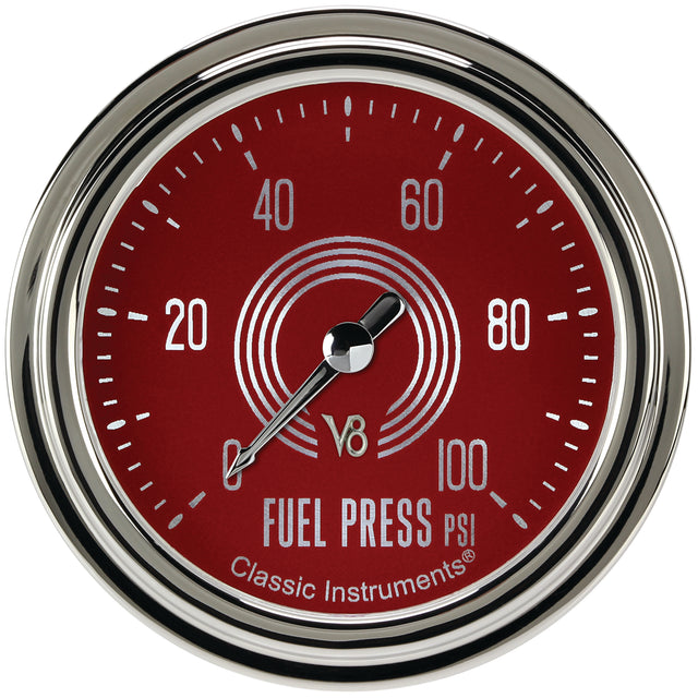 Classic Instruments V8 Red Steelie 2-5/8" Fuel Pressure Gauge (100 PSI) - V8RS346SLC