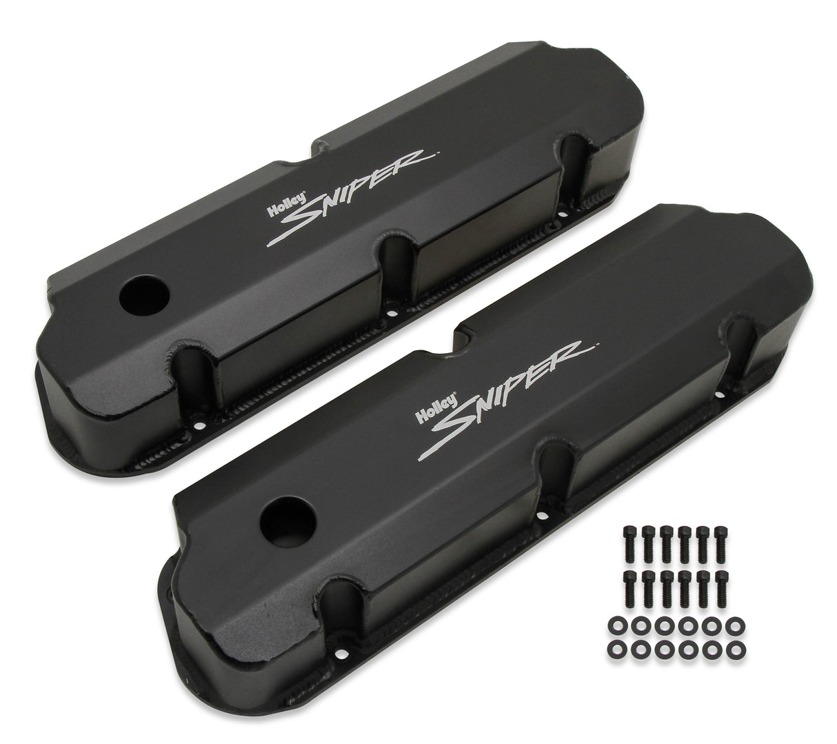 Holley 890011B Sniper Valve Cover - Fabricated Aluminum - Ford Small Block - Tall - Black