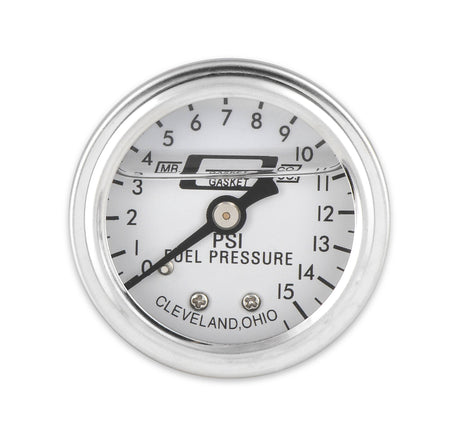 Mr Gasket Fuel Pressure Gauge - 0-15 PSI - 1/2 Inch Diameter - Liquid Filled - 1563