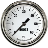 Classic Instruments White Hot 2 5/8" Boost Gauge, 60 psi - WH343SLF