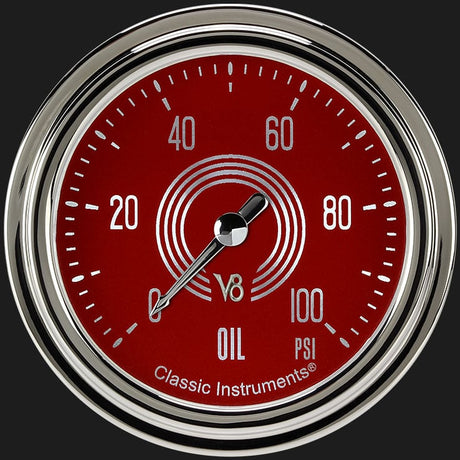 Classic Instruments V8 Red Steelie 2 5/8" Oil Pressure Gauge - V8RS381SLC