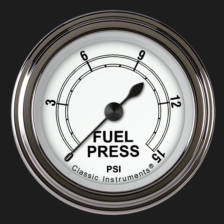Classic Instruments Classic White 2 1/8" Fuel Pressure Gauge, 15 psi - CW145SLF