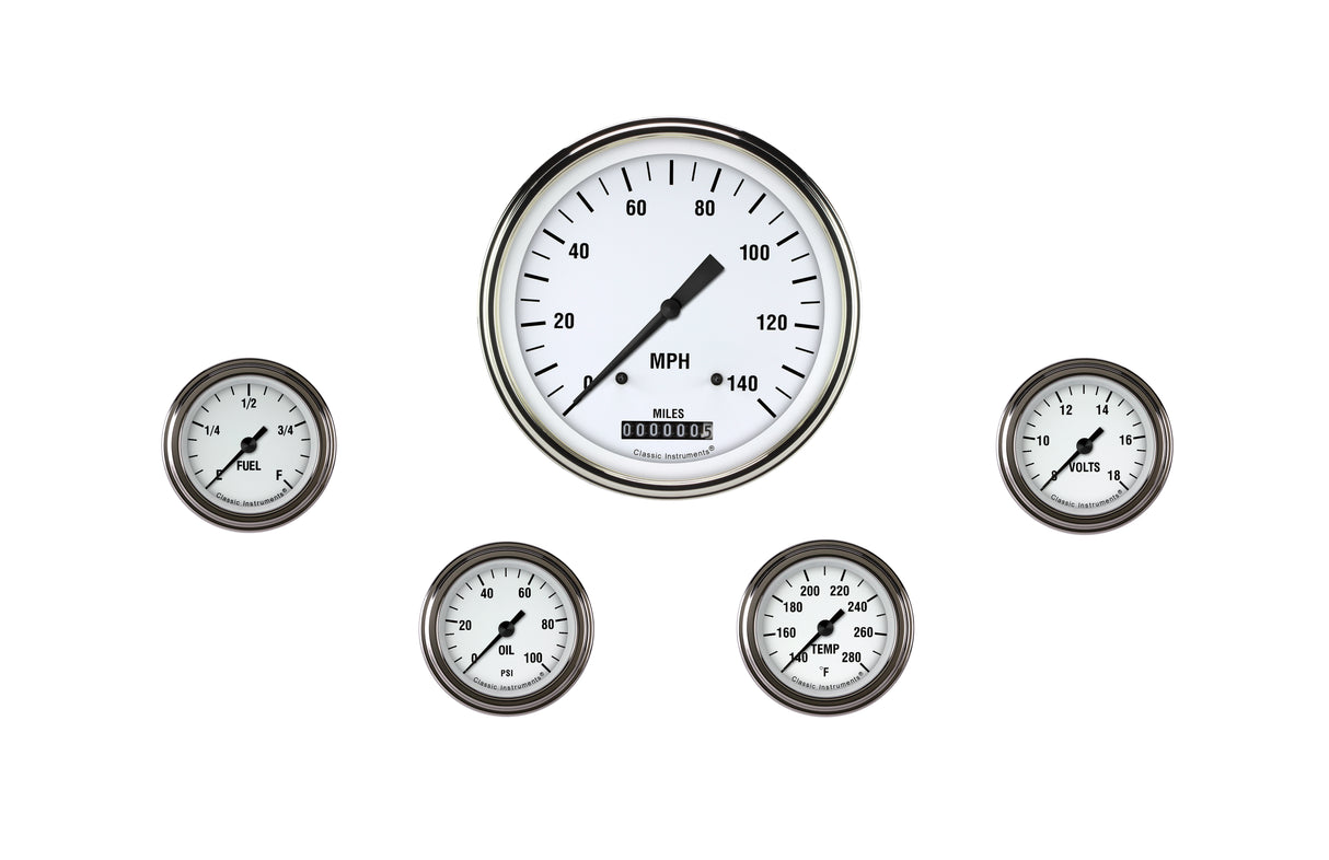 Classic Instruments White Hot Five Gauge Set 154 - WH154SLF