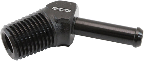 Aeroflow Male NPT to Barb 45 Degree Adapter 1/4" to 1/4" - AF845-04-04BLK AF845-04-04BLK