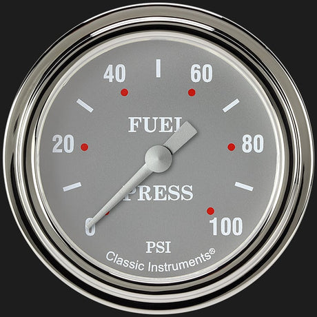 Classic Instruments Silver Gray 2 5/8" Fuel Pressure Gauge, 100 psi - SG346SLF