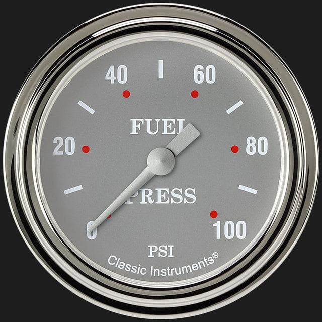 Classic Instruments Silver Gray 2 5/8" Fuel Pressure Gauge, 100 psi - SG346SLF