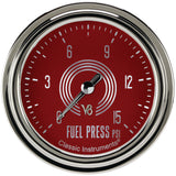 Classic Instruments V8 Red Steelie 2-5/8" Fuel Pressure Gauge (15 PSI) - V8RS345SLC