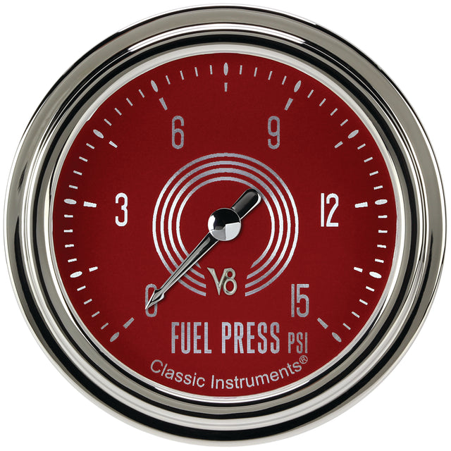 Classic Instruments V8 Red Steelie 2-5/8" Fuel Pressure Gauge (15 PSI) - V8RS345SLC