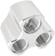 Aeroflow 4 Port Inline Distribution Block - Silver Finish 3 x -8 ORB Ports, 1 x -10 ORB Port (AF935-10-08S)