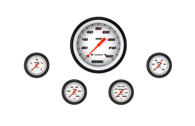 Classic Instruments Velocity White Five Gauge Set 154 - VS154WBLF