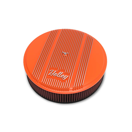 Holley 120-127 Vintage Series 14" Round Finned Air Cleaner Assembly, with 3" Premium Filter Factory Orange Finish