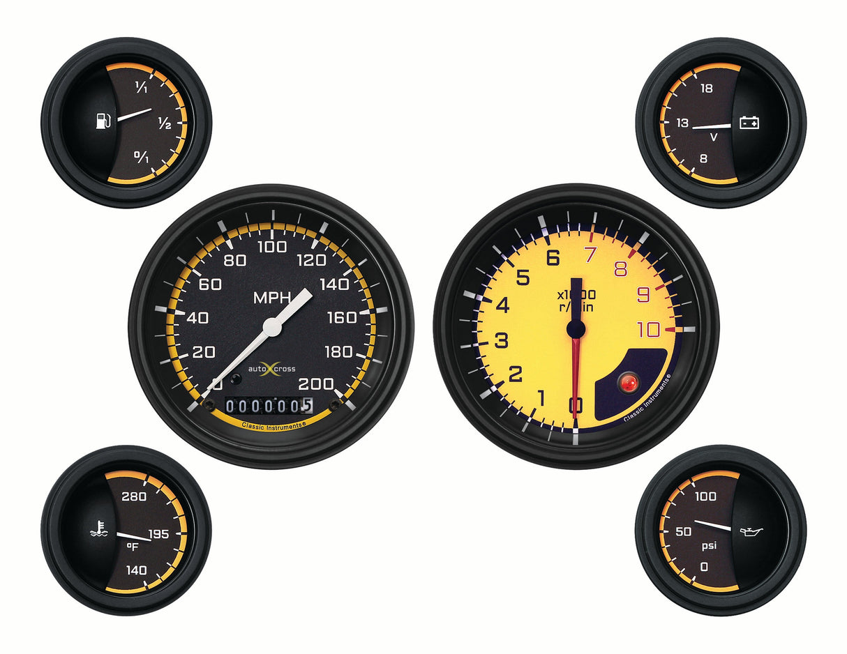 Classic Instruments Auto Cross Yellow 6 Gauge Set - AX01YBLF