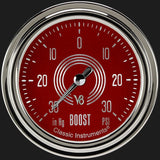 Classic Instruments V8 Red Steelie 2 5/8" Boost/Vac Gauge - V8RS341SLC