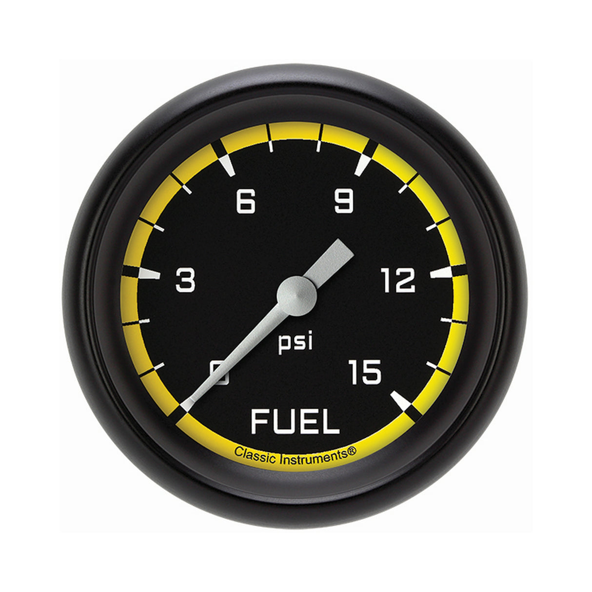 Classic Instruments Autocross Yellow 2 5/8" Fuel Pressure Gauge, 15 psi - AX345YBPF