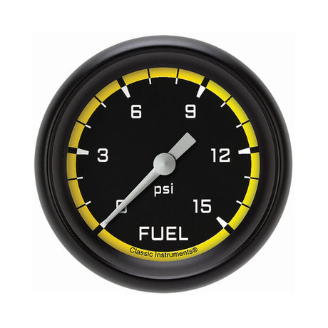 Classic Instruments Autocross Yellow 2 5/8" Fuel Pressure Gauge, 15 psi - AX345YBPF
