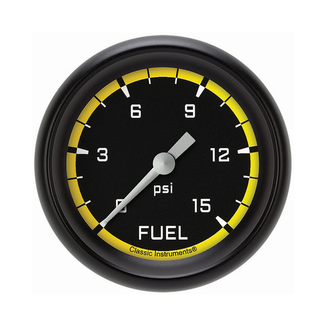 Classic Instruments Autocross Yellow 2 5/8" Fuel Pressure Gauge, 15 psi - AX345YBPF