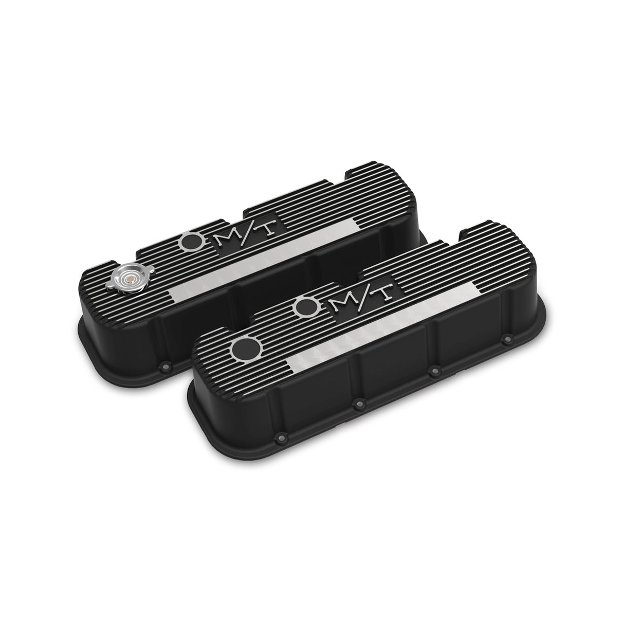 Holley 241-152 Tall M/T Valve Covers for Big Block Chevy Engines - Satin Black Finish with Machined Fins/Logo