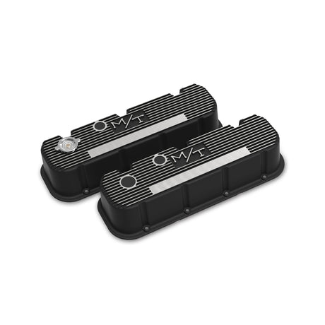 Holley 241-152 Tall M/T Valve Covers for Big Block Chevy Engines - Satin Black Finish with Machined Fins/Logo